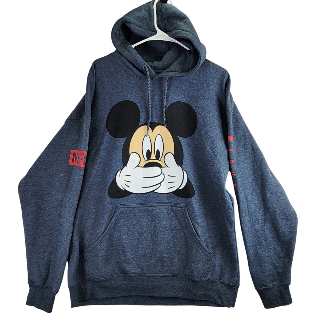 Neff Mickey Mouse Graphic Hoodie Mens Large Blue Disney Speak No Evil Streetwear